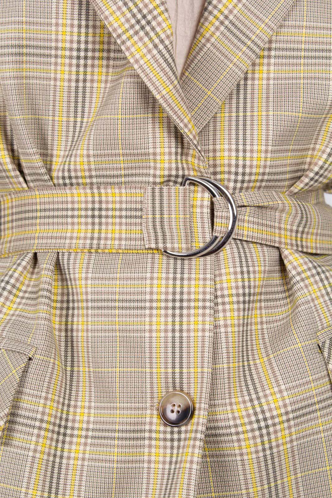 Beige and yellow checked belted jacket