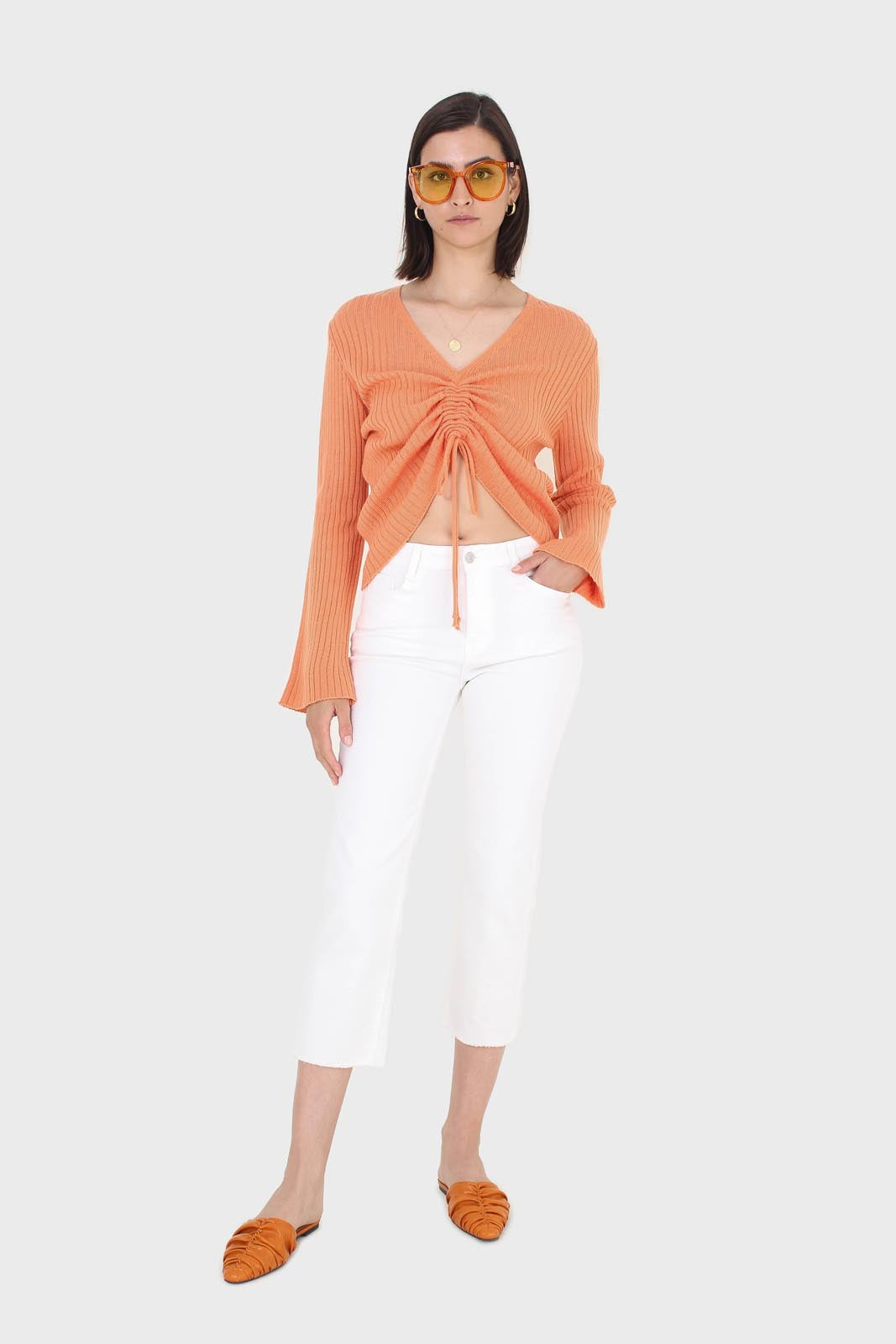 Orange pull front ribbed knit jumper