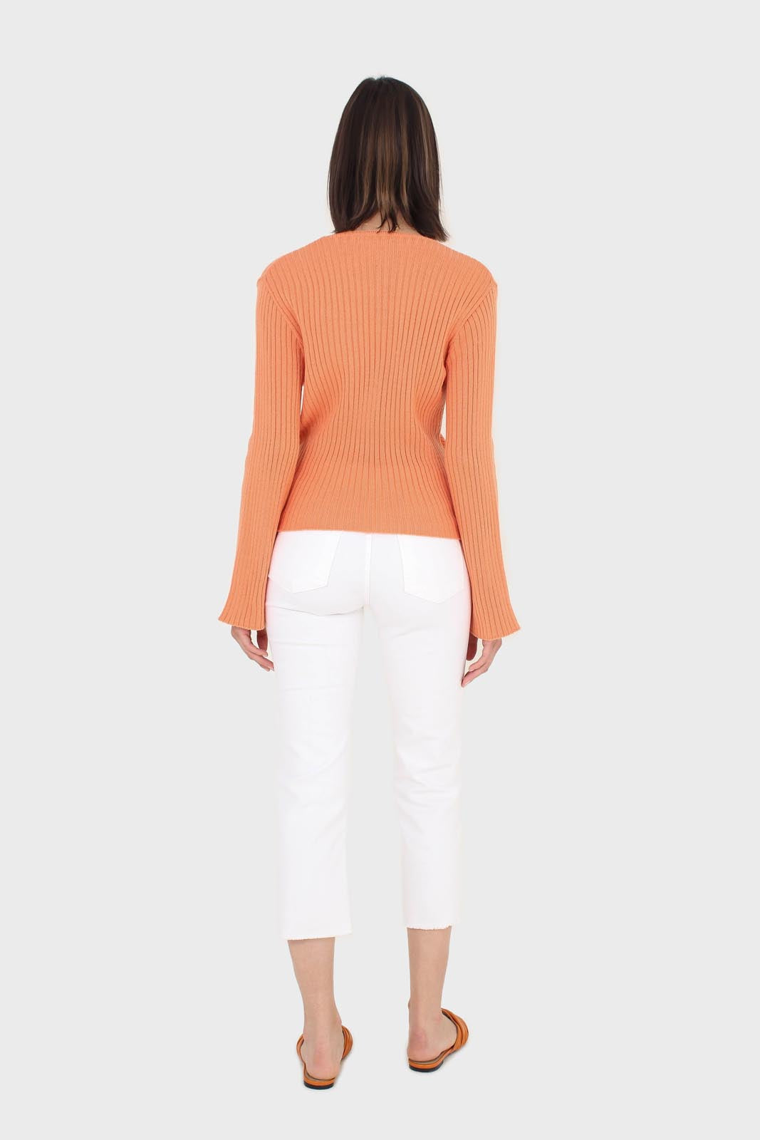 Orange pull front ribbed knit jumper