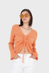 Orange pull front ribbed knit jumper