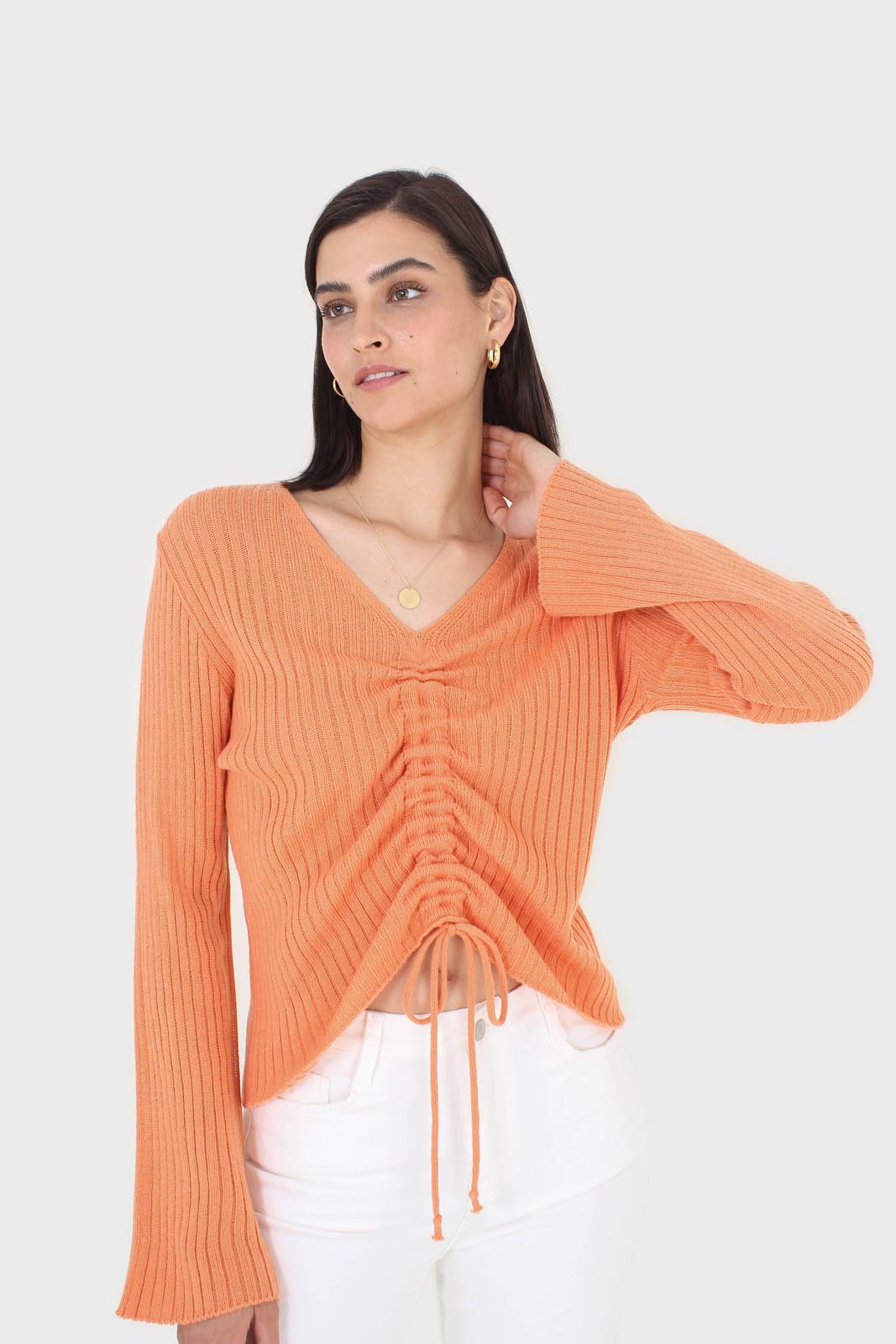 Orange pull front ribbed knit jumper