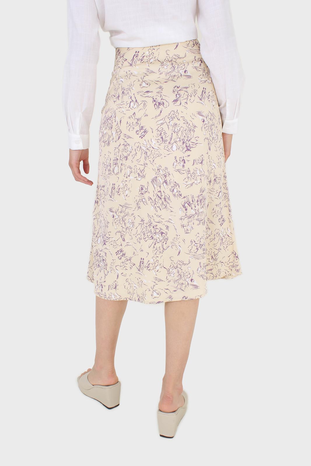 Ivory and lilac floral print midi skirt