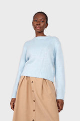 Pale blue brush textured crew neck jumper