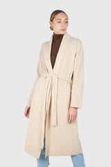 Beige wool blend extra long cardigan