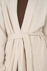 Beige wool blend extra long cardigan