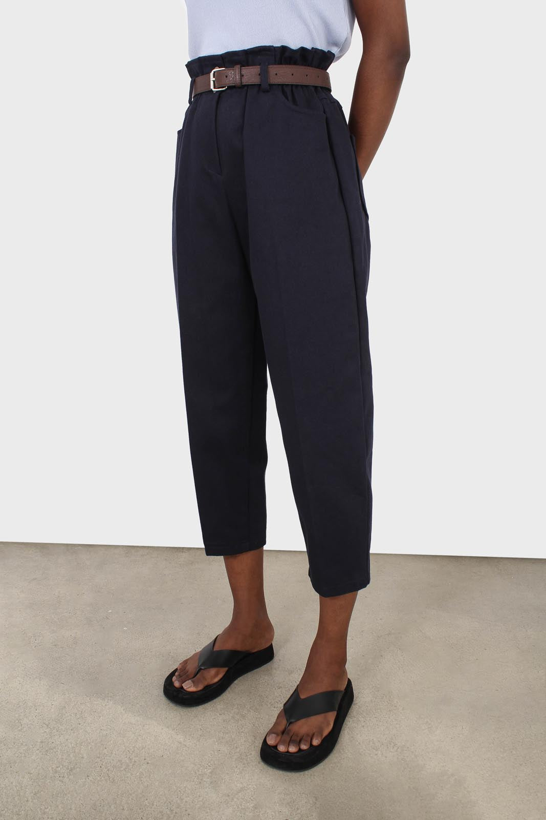 Navy boy fit belted trousers