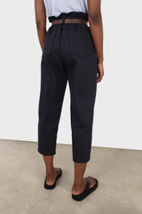 Navy boy fit belted trousers