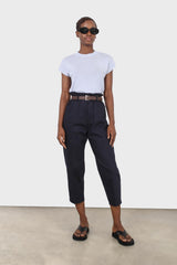 Navy boy fit belted trousers