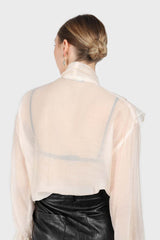 Ivory frill tie neck long sleeve blouse