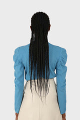 Blue long balloon sleeve knit top