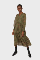 Khaki button front floral maxi dress