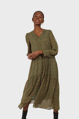 Khaki button front floral maxi dress