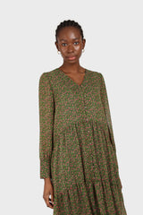 Khaki button front floral maxi dress