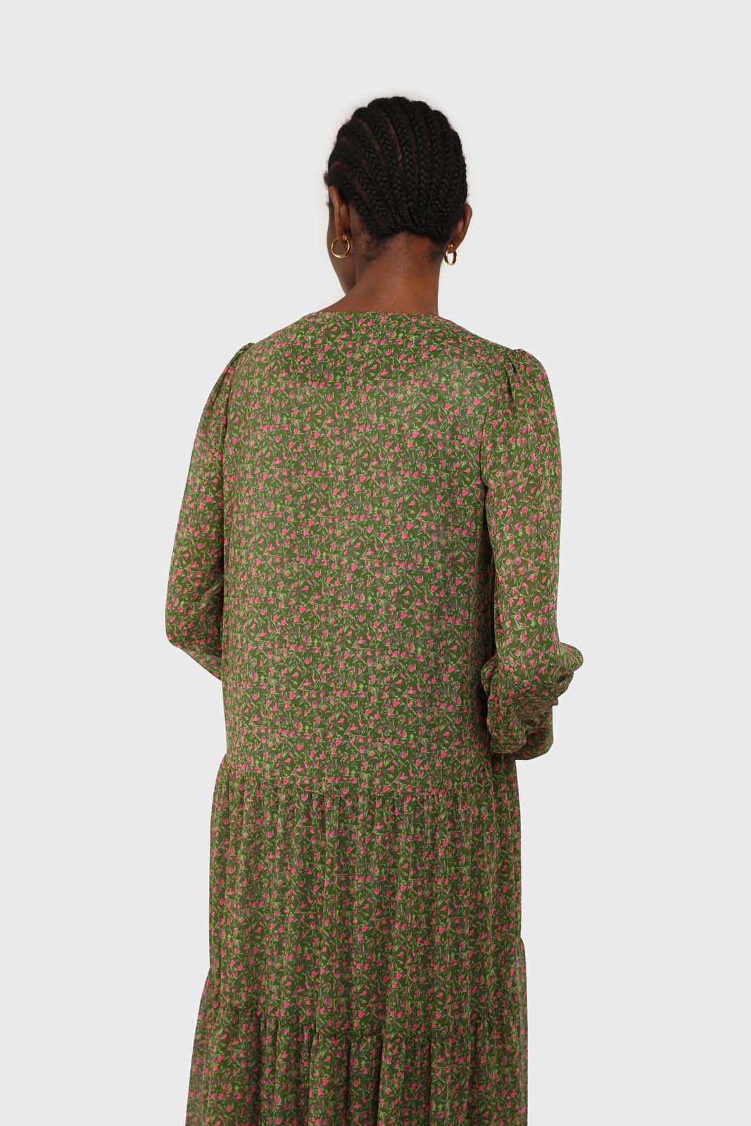Khaki button front floral maxi dress