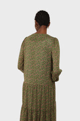 Khaki button front floral maxi dress