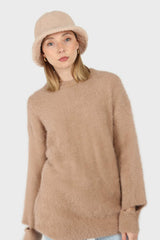 Beige furry angora slit sleeve jumper