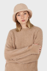Beige furry angora slit sleeve jumper