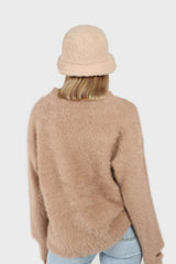 Beige furry angora slit sleeve jumper