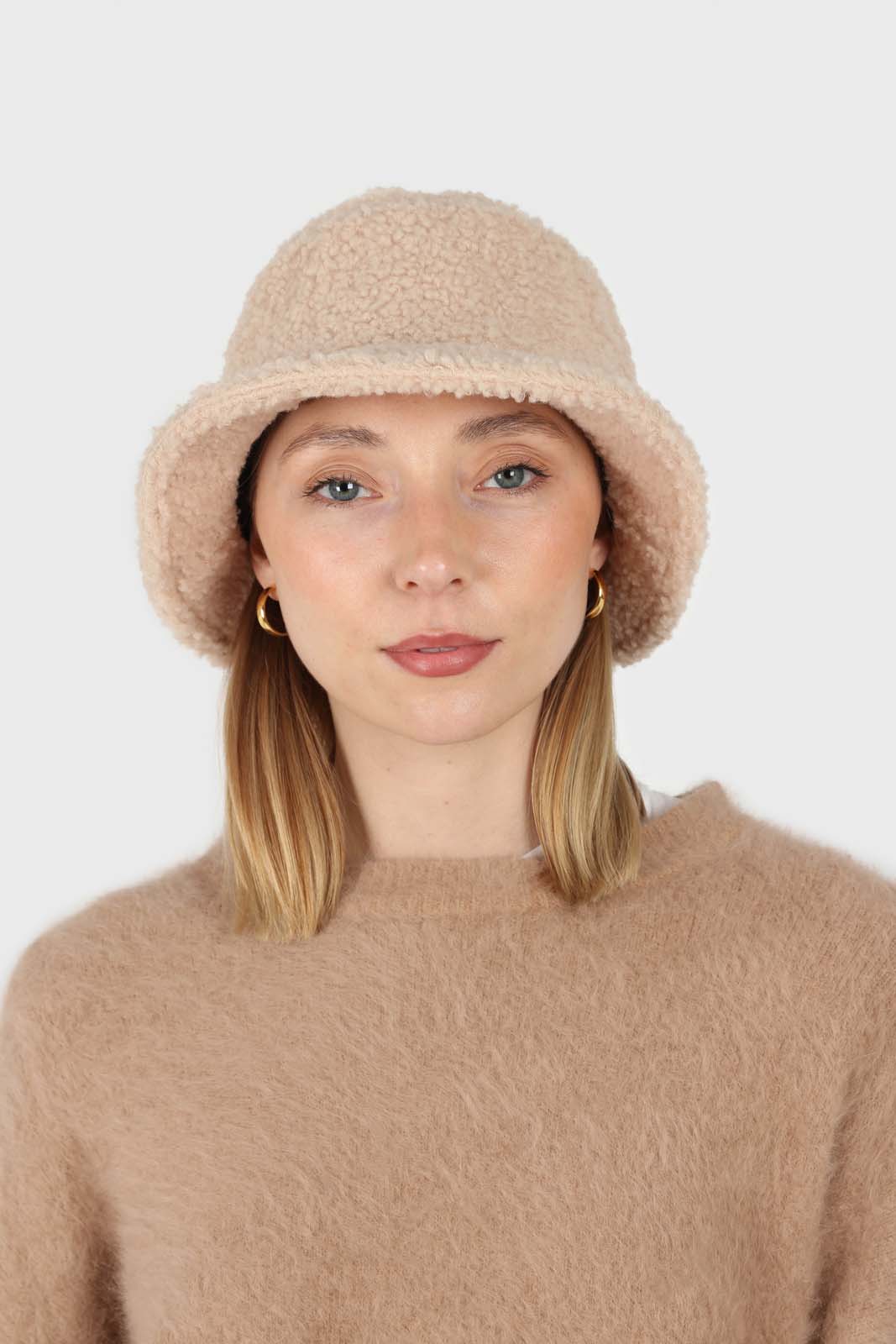 Beige furry angora slit sleeve jumper