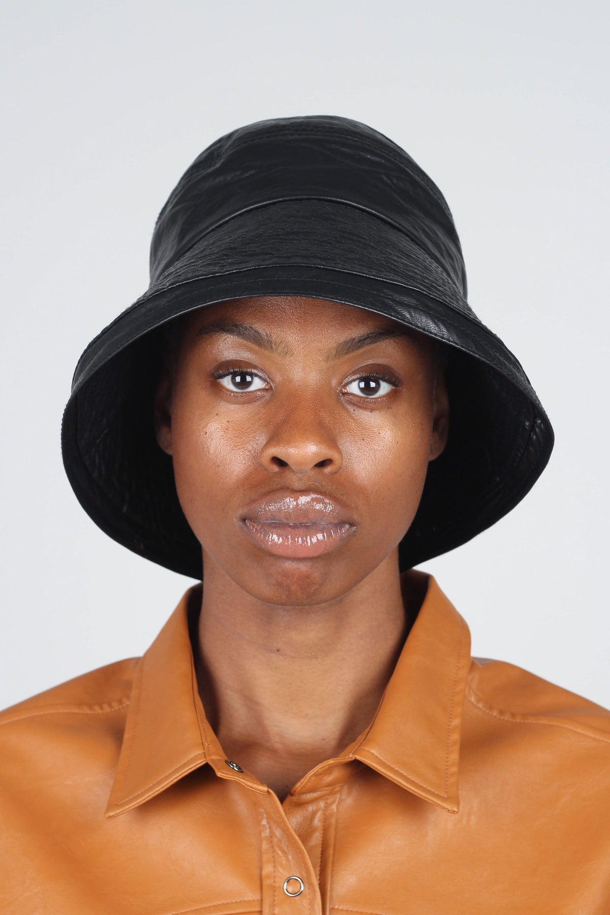 Black vinyl bucket hat