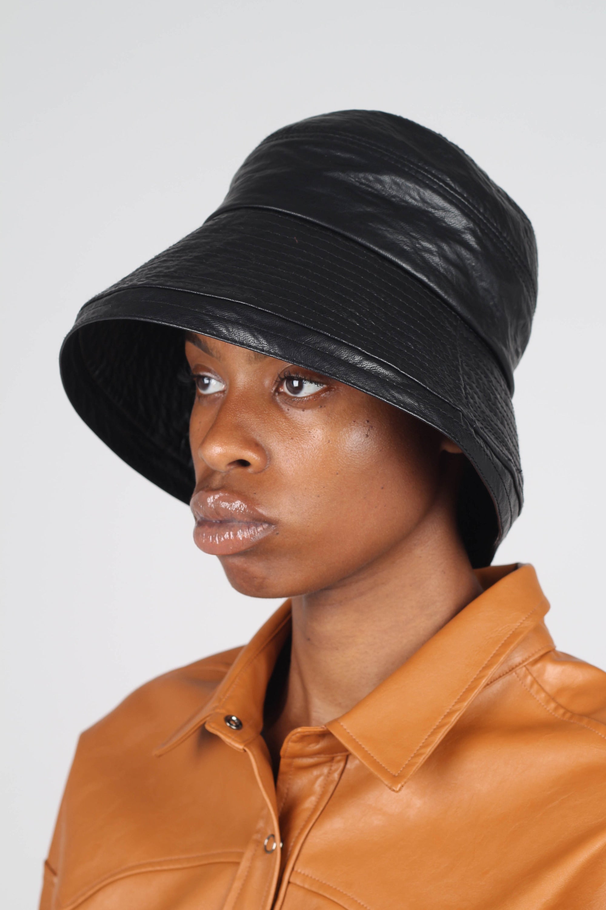 Black vinyl bucket hat