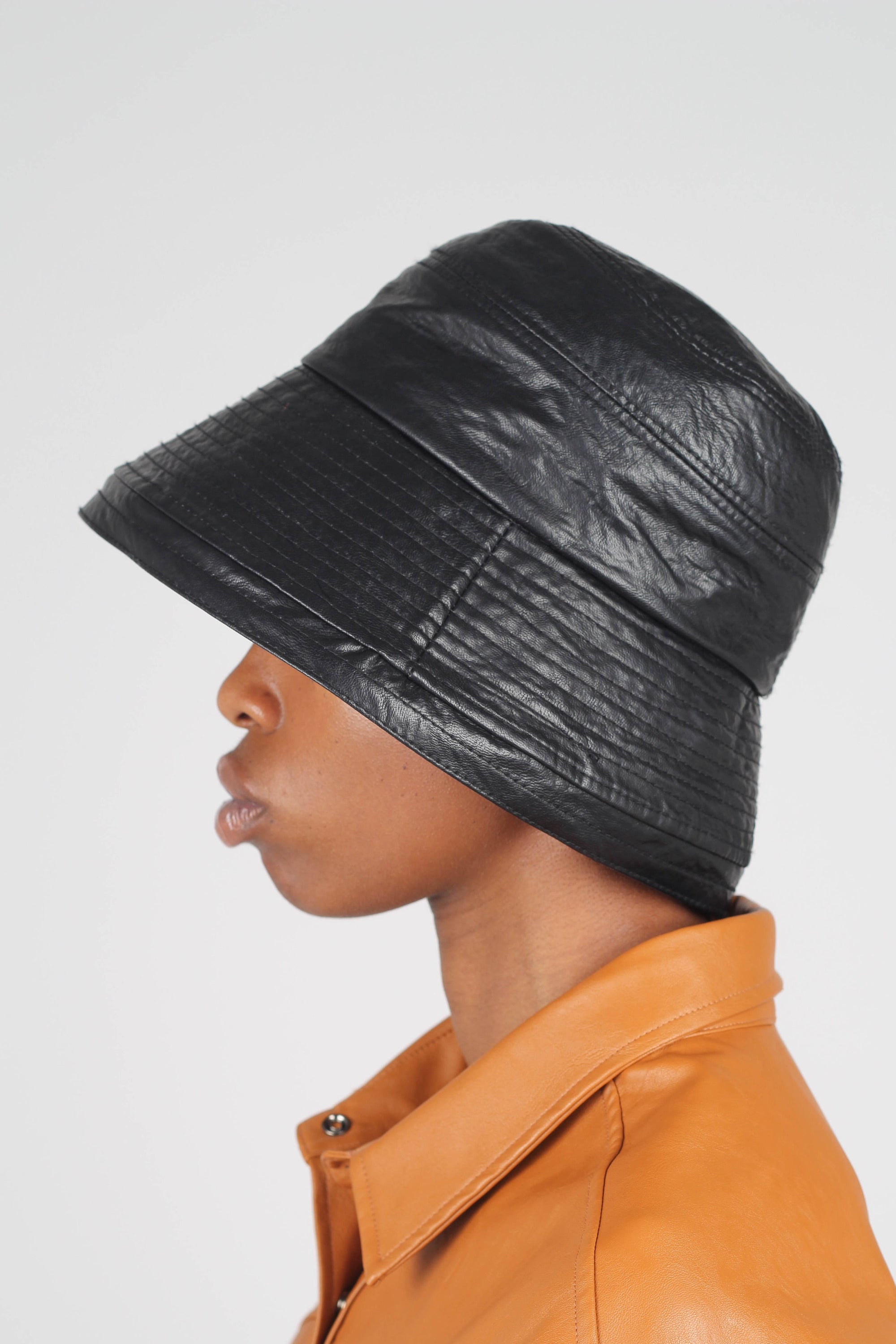 Black vinyl bucket hat