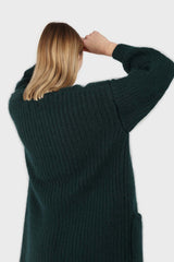 Deep green ribbed angora long cardigan