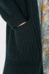 Deep green ribbed angora long cardigan