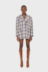 Blue and yellow checked oversized blazer