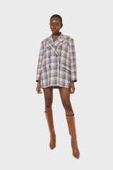Blue and yellow checked oversized blazer