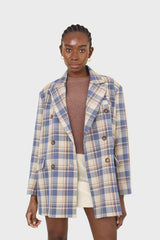 Blue and yellow checked oversized blazer
