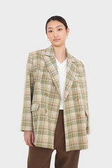 Green and yellow checked oversized blazer