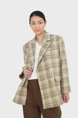 Green and yellow checked oversized blazer