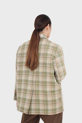 Green and yellow checked oversized blazer