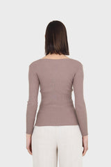 Cocoa V-neck ribbed long sleeved knit top
