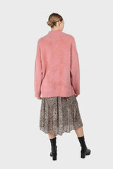 Pink split front mock neck angora long jumper