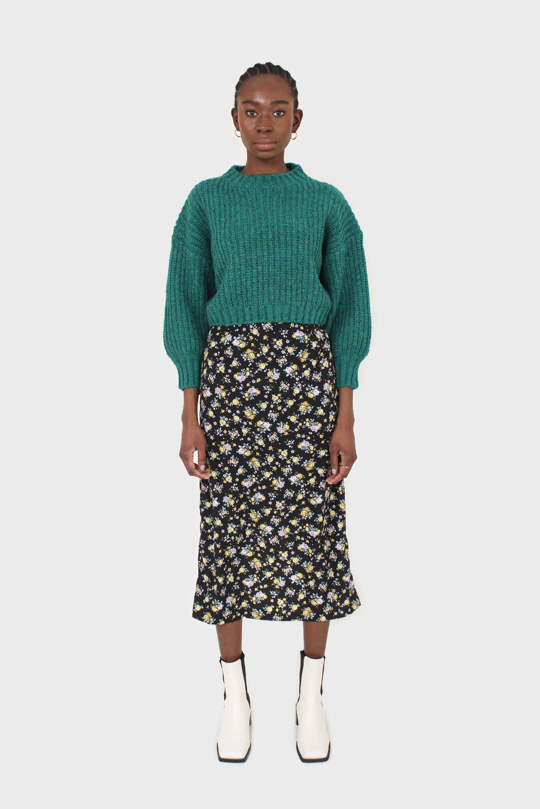 Green flecked chunky knit cropped jumper