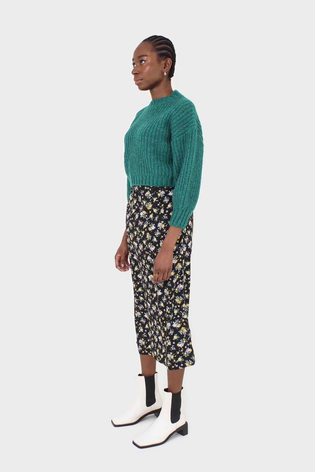 Green flecked chunky knit cropped jumper