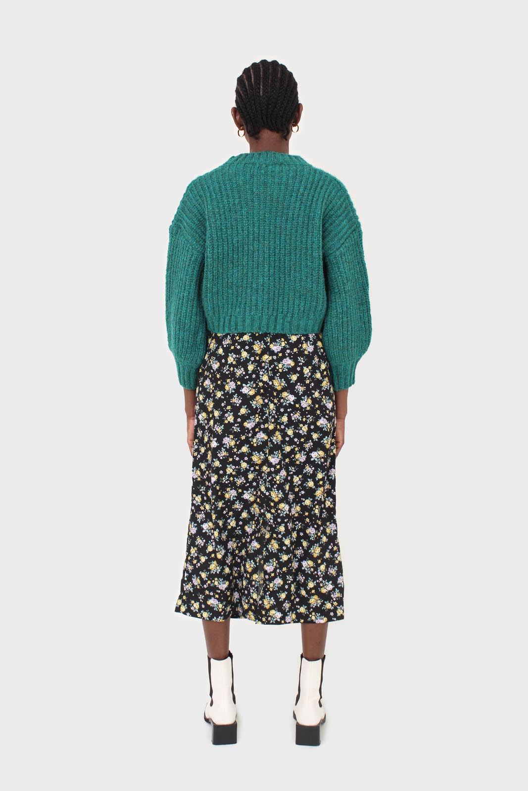Green flecked chunky knit cropped jumper