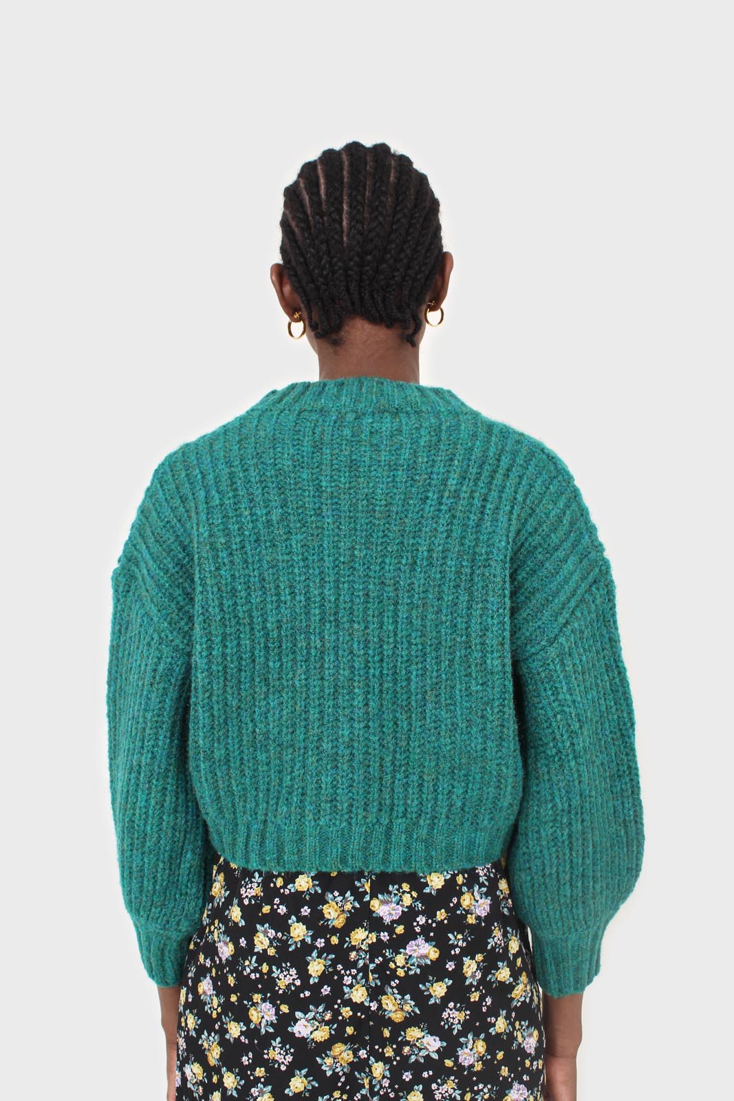 Green flecked chunky knit cropped jumper
