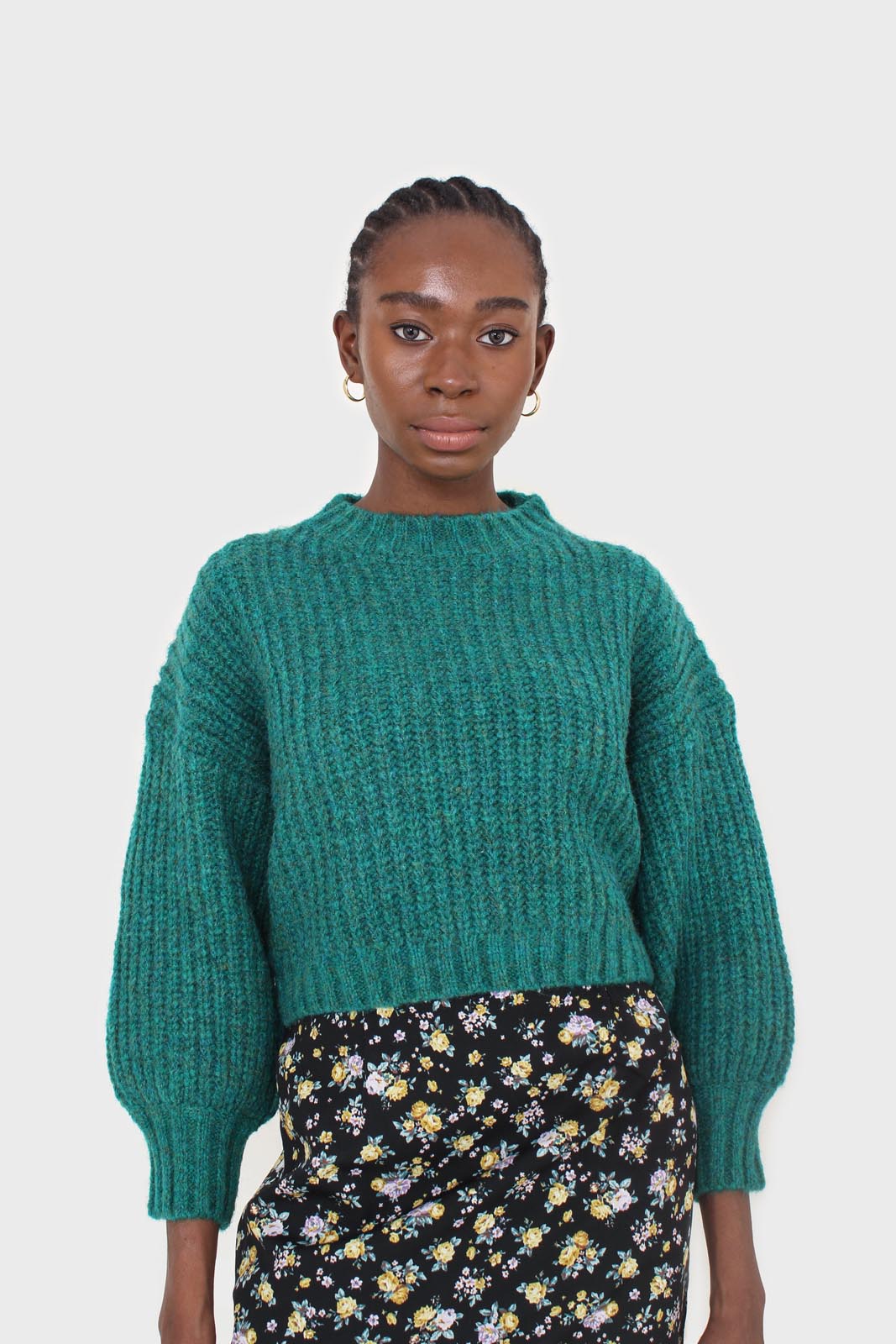 Green flecked chunky knit cropped jumper
