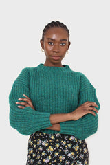 Green flecked chunky knit cropped jumper