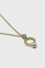 Charm necklace - Gold diamante and pearl circle