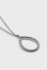 Charm necklace - Silver pinched oval bead pendant necklace
