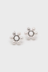 Silver pearl flower earrings