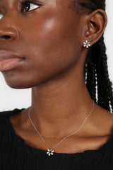Silver pearl flower earrings
