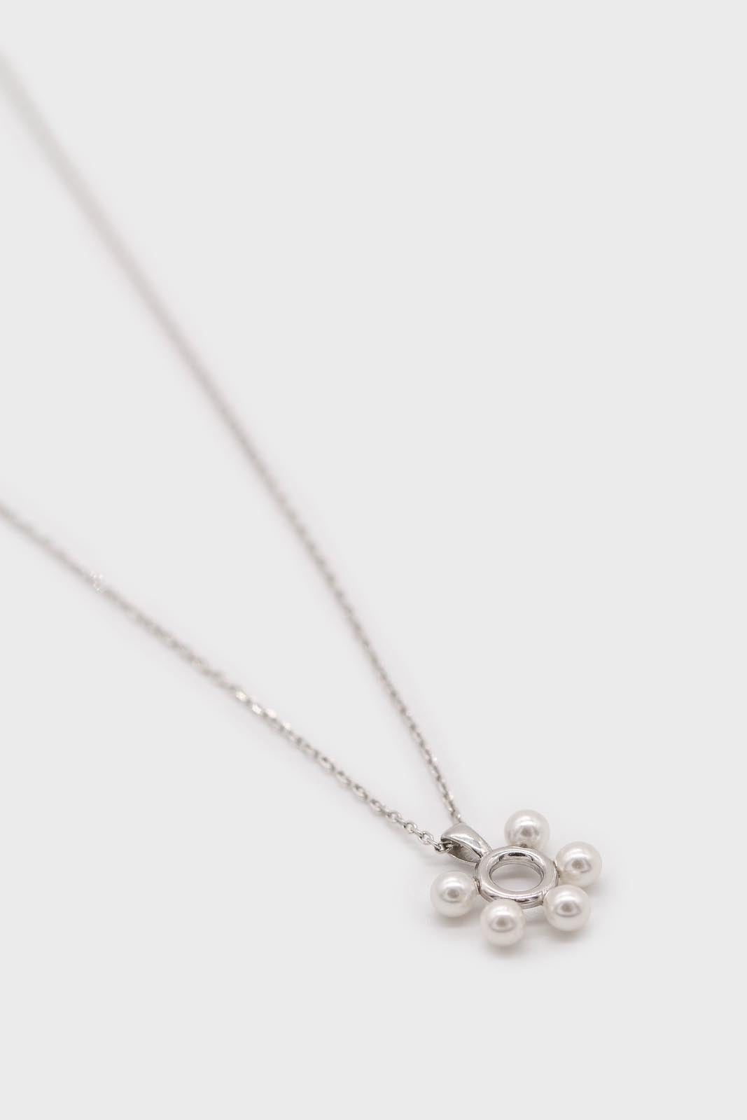Charm necklace - Silver pearl flower