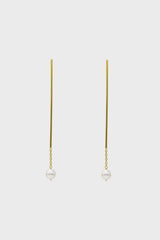 Gold long drop pearl earrings