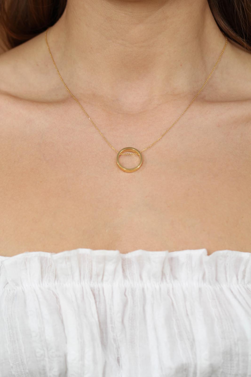 Charm necklace - Gold ring pendant / 50cm