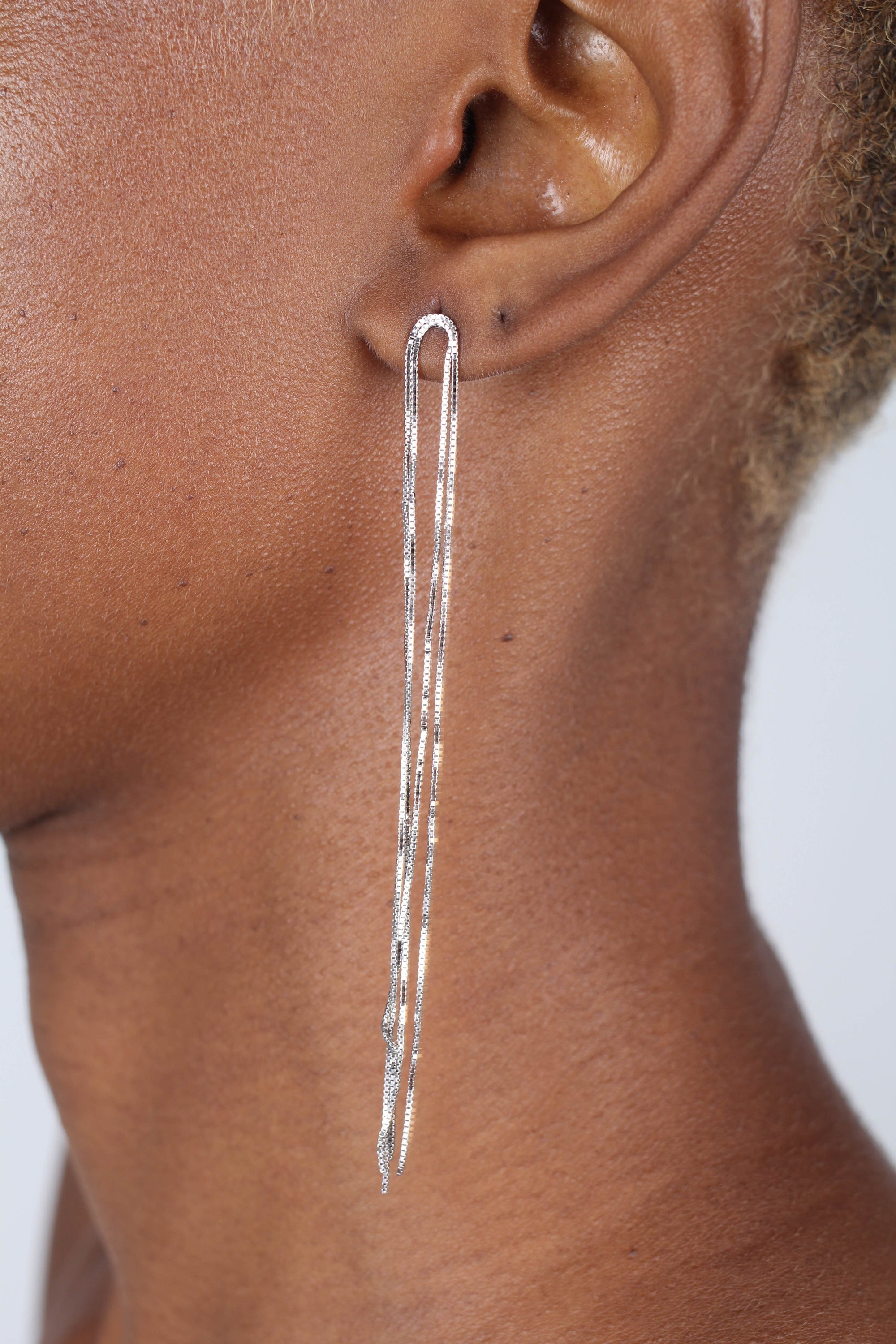 Silver multi strand long drop earrings